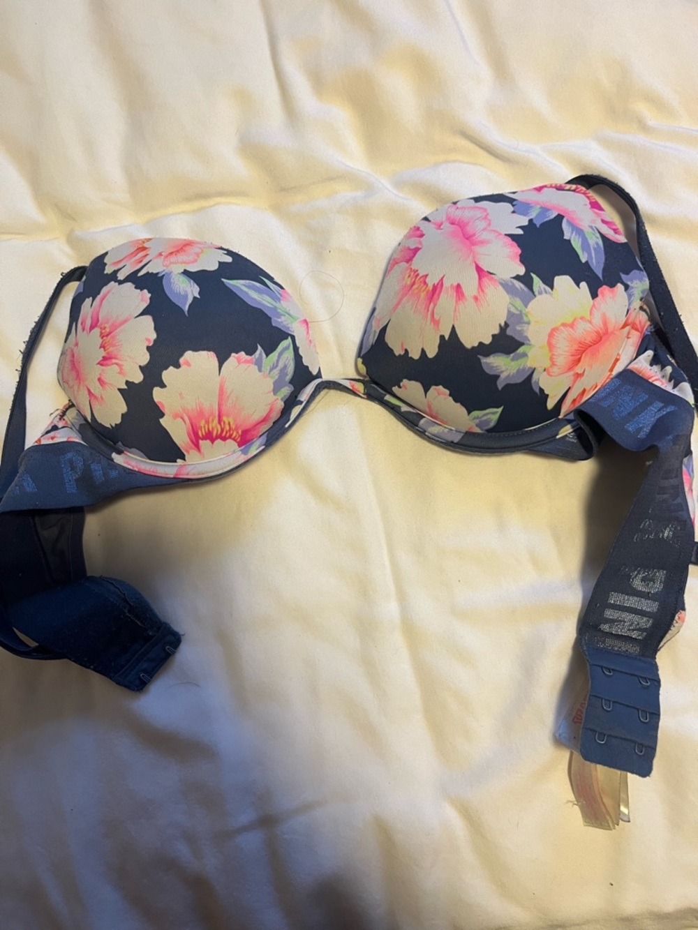 PINK Victoria's Secret Navy Floral Push-Up Bra bombshell bra